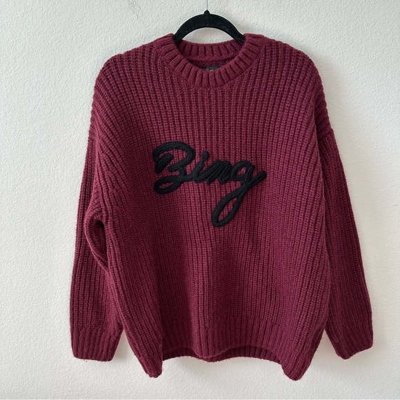 ANINE BING Sydney Crew Signature Sweater In burgundy SZ S - Picture 3 of 9